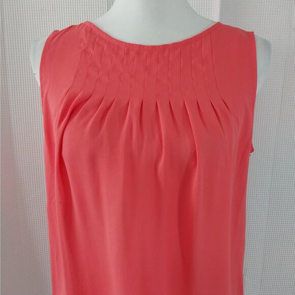 ANN TAYLOR LOFT! PERSIMMON ORANGE PLEAT NECK, FLOWY, DRAPEY SLEEVELESS TOP! SZ S - Picture 3 of 8